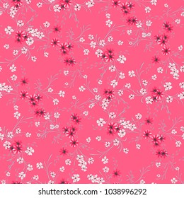 Small Flowers. Seamless Pattern with Cute Daisy Flowers and Pansies. Delicate Texture in Liberty Style for Curtains, Print, Textile. Vector Spring Rapport.