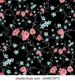 Small Flowers. Seamless Pattern with Cute Daisy Flowers and Pansies. Pretty Texture in Liberty Style for Cloth, Textile, Wallpaper. Vector Spring Rapport.