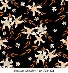 Small Flowers. Seamless Pattern with Cute Daisy Flowers and Pansies. Delicate Texture in Rustic Style for Fabric, Print, Textile. Vector Spring Rapport.