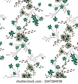 Small Flowers. Seamless Pattern with Cute Daisy Flowers and Pansies. Delicate Texture in Country Style for Fabric, Calico, Paper. Vector Spring Rapport.