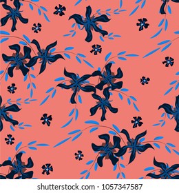 Small Flowers. Seamless Pattern with Cute Daisy Flowers and Pansies. Trendy Texture in Country Style for Fabric, Print, Textile. Vector Spring Rapport.