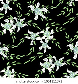 Small Flowers. Seamless Pattern with Cute Daisy Flowers and Pansies. Feminine Texture in Rustic Style for Curtains, Calico, Textile. Vector Spring Rapport.