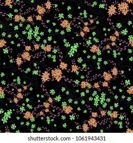 Small Flowers. Seamless Pattern with Cute Daisy Flowers and Pansies. Pretty Texture in Liberty Style for Linen, Textile, Wallpaper. Vector Spring Rapport.