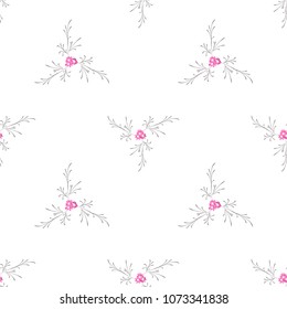 Small Flowers. Seamless Pattern with Cute Daisy Flowers. Feminine Rapport for Linen, Fabric, Wallpaper in Trendy Rustic Style. Colorful Seamless Pattern with Tiny Flowers. Vector Background.