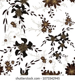 Small Flowers. Seamless Pattern with Cute Daisy Flowers and Pansies. Delicate Texture in Liberty Style for Linen, Textile, Chintz. Vector Spring Rapport.