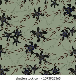 Small Flowers. Seamless Pattern with Cute Daisy Flowers and Pansies. Delicate Texture in Country Style for Curtains, Print, Textile. Vector Spring Rapport.