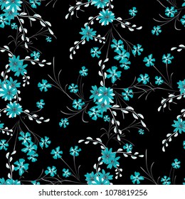 Small Flowers. Seamless Pattern with Cute Daisy Flowers and Pansies. Delicate Texture in Country Style for Fabric, Print, Textile. Vector Spring Rapport.