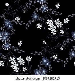 Small Flowers. Seamless Pattern with Cute Daisy Flowers and Pansies. Girlie Texture in Country Style for Curtains, Calico, Textile. Vector Spring Rapport.