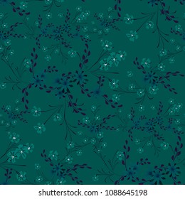 Small Flowers. Seamless Pattern with Cute Daisy Flowers and Pansies. Feminine Texture in Country Style for Fabric, Calico, Paper. Vector Spring Rapport.