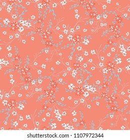 Small Flowers. Seamless Pattern with Cute Daisy Flowers and Pansies. Delicate Texture in Rustic Style for Linen, Textile, Wallpaper. Vector Spring Rapport.