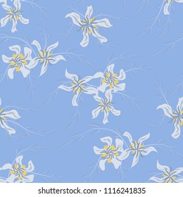 Small Flowers. Seamless Pattern with Cute Daisy Flowers and Pansies. Girlie Texture in Country Style for Linen, Calico, Chintz. Vector Spring Rapport.