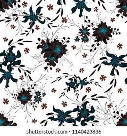 Small Flowers. Seamless Pattern with Cute Daisy Flowers and Pansies. Girlie Texture in Liberty Style for Curtains, Print, Textile. Vector Spring Rapport.
