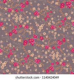 Small Flowers. Seamless Pattern with Cute Daisy Flowers and Pansies. Delicate Texture in Rustic Style for Curtains, Calico, Textile. Vector Spring Rapport.