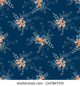 Small Flowers. Seamless Pattern with Cute Wildflowers. Girlie Natural Background in Rustic Style with Small Blossoms of Daisy Flowers. Vector Ditsy Pattern for Textile, Chintz. Floral Texture