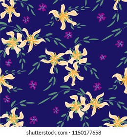 Small Flowers. Seamless Pattern with Cute Daisy Flowers and Pansies. Pretty Texture in Liberty Style for Linen, Textile, Wallpaper. Vector Spring Rapport.