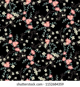 Small Flowers. Seamless Pattern with Cute Daisy Flowers and Pansies. Pretty Texture in Rustic Style for Cloth, Textile, Wallpaper. Vector Spring Rapport.