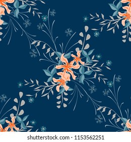Small Flowers. Seamless Pattern with Cute Wildflowers. Girlie Natural Background in Liberty Style with Small Blossoms of Daisy Flowers. Vector Ditsy Pattern for Wallpaper, Linen. Floral Texture