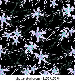 Small Flowers. Seamless Pattern with Cute Daisy Flowers and Pansies. Delicate Texture in Country Style for Curtains, Calico, Paper. Vector Spring Rapport.