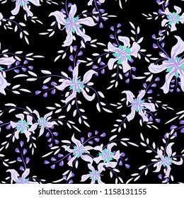 Small Flowers. Seamless Pattern with Cute Daisy Flowers and Pansies. Trendy Texture in Liberty Style for Curtains, Calico, Textile. Vector Spring Rapport.