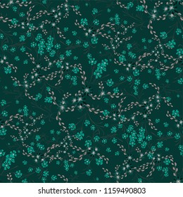 Small Flowers. Seamless Pattern with Cute Daisy Flowers and Pansies. Delicate Texture in Country Style for Curtains, Calico, Textile. Vector Spring Rapport.