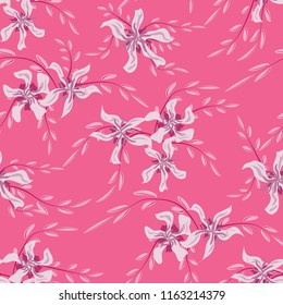 Small Flowers. Seamless Pattern with Cute Daisy Flowers and Pansies. Delicate Texture in Liberty Style for Curtains, Calico, Textile. Vector Spring Rapport.