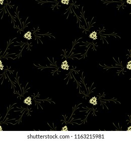 Small Flowers. Seamless Pattern with Cute Daisy Flowers. Feminine Rapport for Linen, Fabric, Wallpaper in Trendy Rustic Style. Colorful Seamless Pattern with Tiny Flowers. Vector Background.