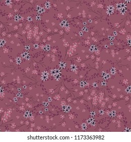 Small Flowers. Seamless Pattern with Cute Daisy Flowers and Pansies. Feminine Texture in Rustic Style for Curtains, Calico, Paper. Vector Spring Rapport.