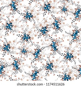 Small Flowers. Seamless Pattern with Cute Wildflowers. Girlie Natural Background in Country Style with Small Blossoms of Daisy Flowers. Vector Ditsy Pattern for Fabric, Textile. Floral Texture