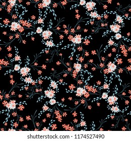 Small Flowers. Seamless Pattern with Cute Daisy Flowers and Pansies. Pretty Texture in Country Style for Cloth, Textile, Wallpaper. Vector Spring Rapport.