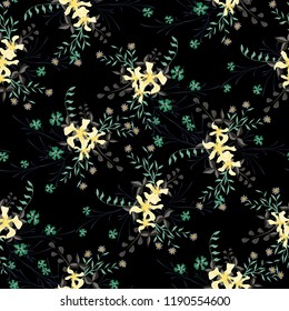 Small Flowers. Seamless Pattern with Cute Wildflowers. Girlie Natural Background in Country Style with Small Blossoms of Daisy Flowers. Vector Ditsy Pattern for Fabric, Print. Floral Texture