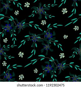 Small Flowers. Seamless Pattern with Cute Daisy Flowers and Pansies. Trendy Texture in Rustic Style for Cloth, Textile, Wallpaper. Vector Spring Rapport.