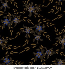 Small Flowers. Seamless Pattern with Cute Daisy Flowers and Pansies. Pretty Texture in Liberty Style for Fabric, Print, Textile. Vector Spring Rapport.