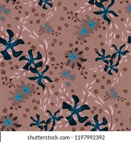 Small Flowers. Seamless Pattern with Cute Daisy Flowers and Pansies. Pretty Texture in Liberty Style for Curtains, Print, Textile. Vector Spring Rapport.