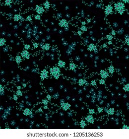 Small Flowers. Seamless Pattern with Cute Daisy Flowers and Pansies. Trendy Texture in Liberty Style for Linen, Textile, Wallpaper. Vector Spring Rapport.