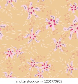 Small Flowers. Seamless Pattern with Cute Daisy Flowers and Pansies. Trendy Texture in Country Style for Linen, Textile, Chintz. Vector Spring Rapport.