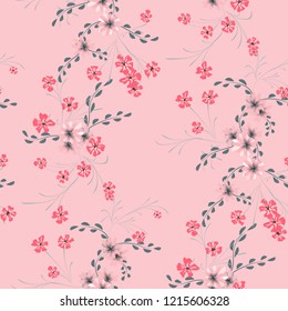 Small Flowers. Seamless Pattern with Cute Daisy Flowers and Pansies. Trendy Texture in Country Style for Fabric, Calico, Paper. Vector Spring Rapport.