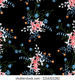 Small Flowers. Seamless Pattern with Cute Wildflowers. Girlie Natural Background in Country Style with Small Blossoms of Daisy Flowers. Vector Ditsy Pattern for Paper, Textile. Floral Texture