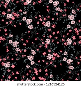 Small Flowers. Seamless Pattern with Cute Daisy Flowers and Pansies. Delicate Texture in Country Style for Linen, Textile, Wallpaper. Vector Spring Rapport.