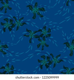 Small Flowers. Seamless Pattern with Cute Daisy Flowers and Pansies. Girlie Texture in Liberty Style for Fabric, Calico, Chintz. Vector Spring Rapport.