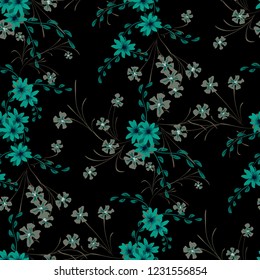 Small Flowers. Seamless Pattern with Cute Daisy Flowers and Pansies. Delicate Texture in Liberty Style for Cloth, Textile, Wallpaper. Vector Spring Rapport.