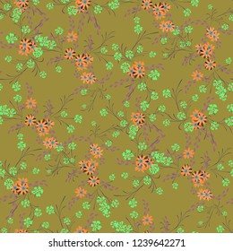 Small Flowers. Seamless Pattern with Cute Daisy Flowers and Pansies. Pretty Texture in Liberty Style for Cloth, Textile, Wallpaper. Vector Spring Rapport.