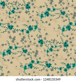 Small Flowers. Seamless Pattern with Cute Daisy Flowers and Pansies. Girlie Texture in Rustic Style for Linen, Calico, Chintz. Vector Spring Rapport.