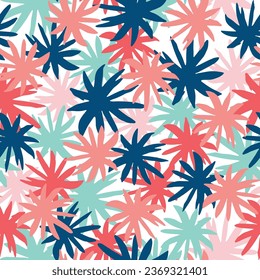 Small Flowers. Seamless Pattern with Cute Daisy Flowers and Pansies. Pink flowers background. 