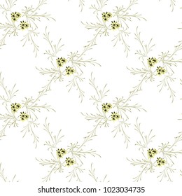 Small Flowers. Seamless Pattern with Gentle Daisy Flowers. Feminine Rapport for Linen, Textile, Fabric in Trendy Liberty Style. Colorful Seamless Pattern with Tiny Flowers. Vector Background.