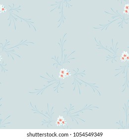 Small Flowers. Seamless Pattern with Gentle Daisy Flowers. Feminine Rapport for Linen, Textile, Wallpaper in Trendy Country Style. Colorful Seamless Pattern with Tiny Flowers. Vector Background.