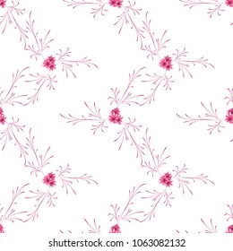 Small Flowers. Seamless Pattern with Gentle Daisy Flowers. Feminine Rapport for Textile, Fabric, Wallpaper in Trendy Country Style. Colorful Seamless Pattern with Tiny Flowers. Vector Background.