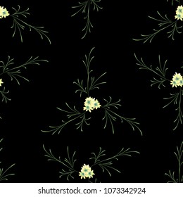 Small Flowers. Seamless Pattern with Gentle Daisy Flowers. Feminine Rapport for Linen, Fabric, Wallpaper in Trendy Rustic Style. Colorful Seamless Pattern with Tiny Flowers. Vector Background.