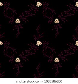 Small Flowers. Seamless Pattern with Gentle Daisy Flowers. Feminine Rapport for Linen, Textile, Wallpaper in Trendy Rustic Style. Colorful Seamless Pattern with Tiny Flowers. Vector Background.