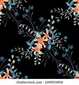 Small Flowers. Seamless Pattern with Gentle Wildflowers. Girlie Natural Background in Liberty Style with Small Blossoms of Daisy Flowers. Vector Ditsy Pattern for Textile, Chintz. Floral Texture