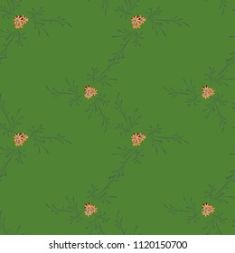 Small Flowers. Seamless Pattern with Gentle Daisy Flowers. Feminine Rapport for Linen, Fabric, Wallpaper in Trendy Liberty Style. Colorful Seamless Pattern with Tiny Flowers. Vector Background.